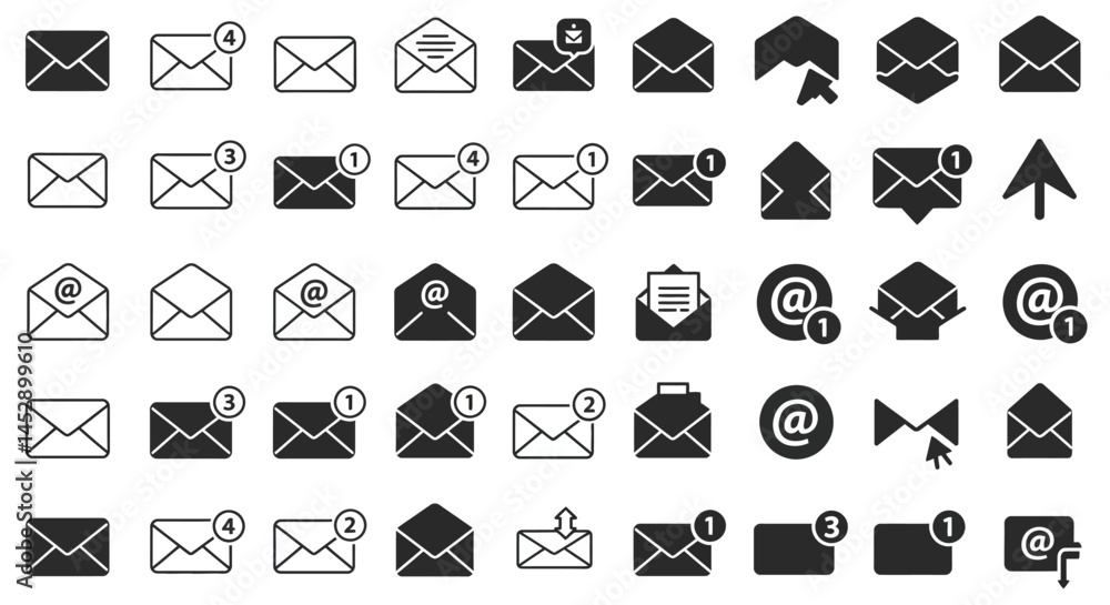 Email marketing vector icons set message notification inbox mail symbol envelope communication newsletter 100
Email marketing vector icons set message notification inbox mail symbol envelope communication newsletter 100