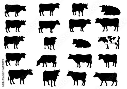 Cow silhouettes vector graphics collection farm animal illustration dairy cattle design elements livestock art
