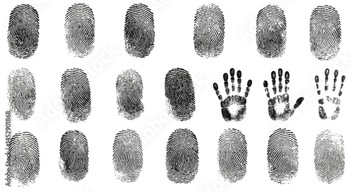 Fingerprint identification security system handprint forensic science crime scene investigation concept
