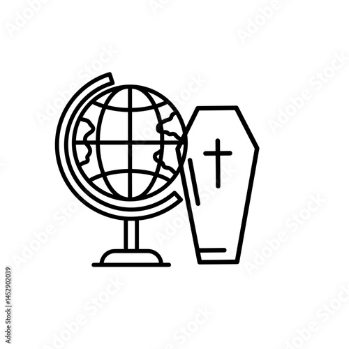 Repatriation of Remains Icon with Globe and Coffin  