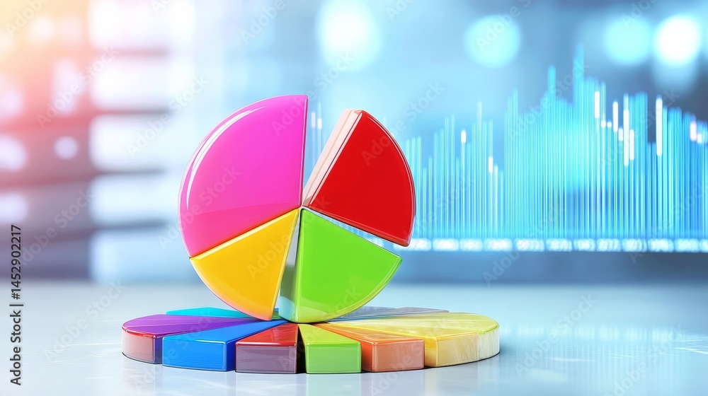 Fototapeta premium Financial Data Analysis: A Colorful Pie Chart Perspective - Investment growth, market trends, financial planning, data visualization