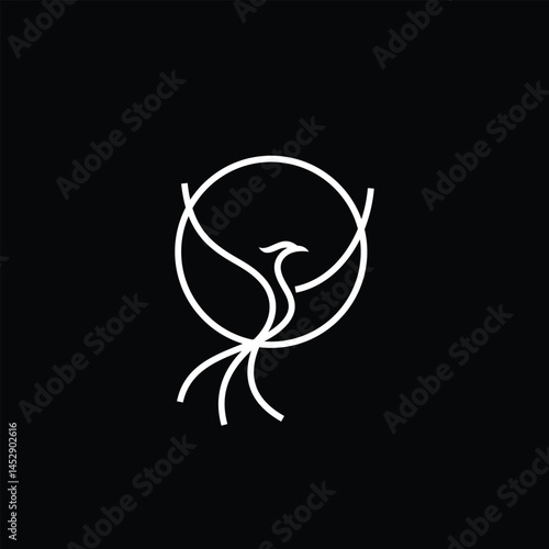 simple bird eagle phoenix logo design, line art graphic vector template