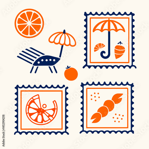 set of vector stamps with sea animals