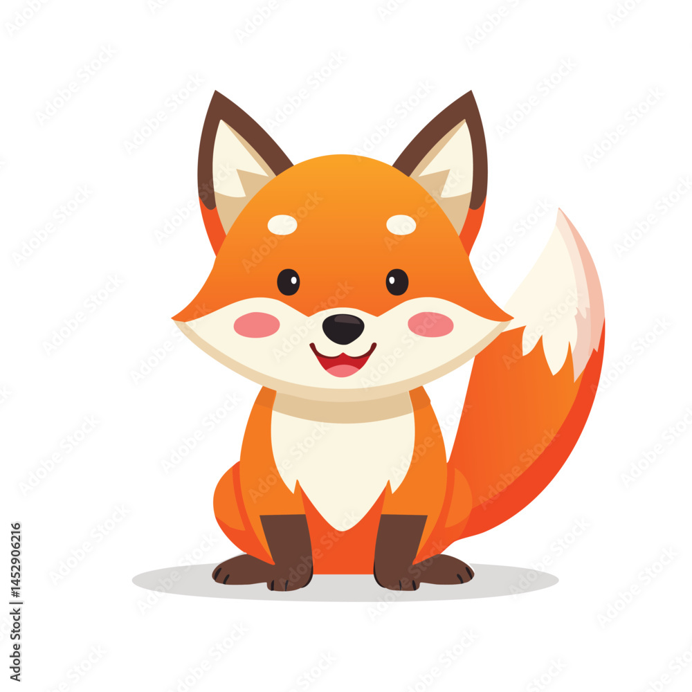 Obraz premium Cute Cartoon Fox with Big Smile – Vector Front View4