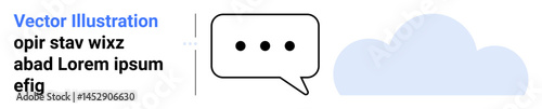 Speech bubble with three ellipsis dots next to a soft cloud shape, symbolizing online communication, data storage, ideas, collaboration, messaging, cloud computing, and simple landing page