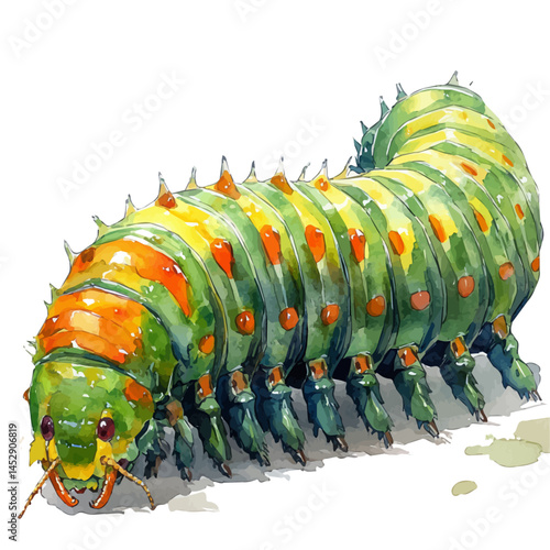 Centipede Slithering Forward, vector watercolor illustration, isolated on a white background.