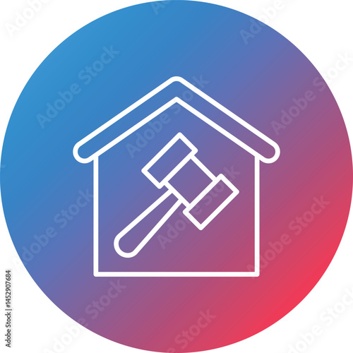 House Auction Line Gradient Circle Background Icon