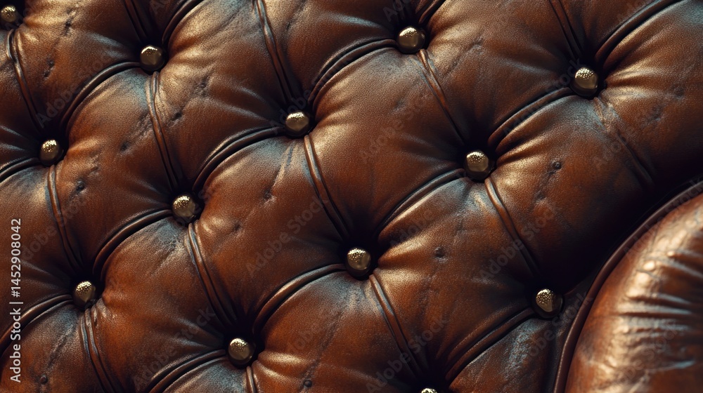 Naklejka premium Brown leather sofa upholstery detail background