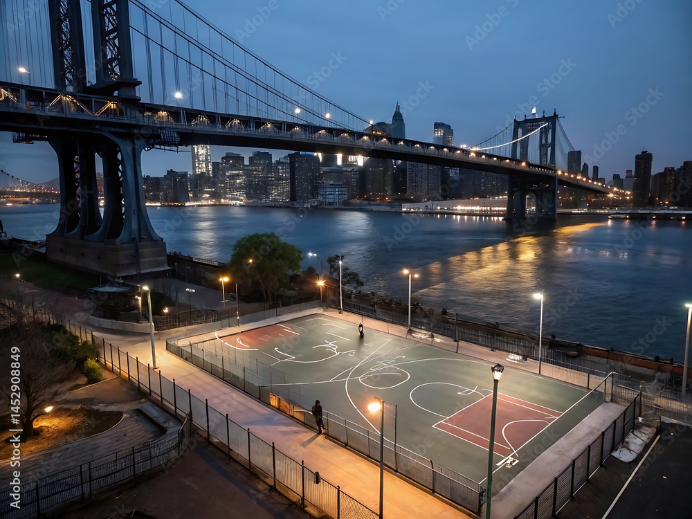Fototapeta premium A basketball court side a river 