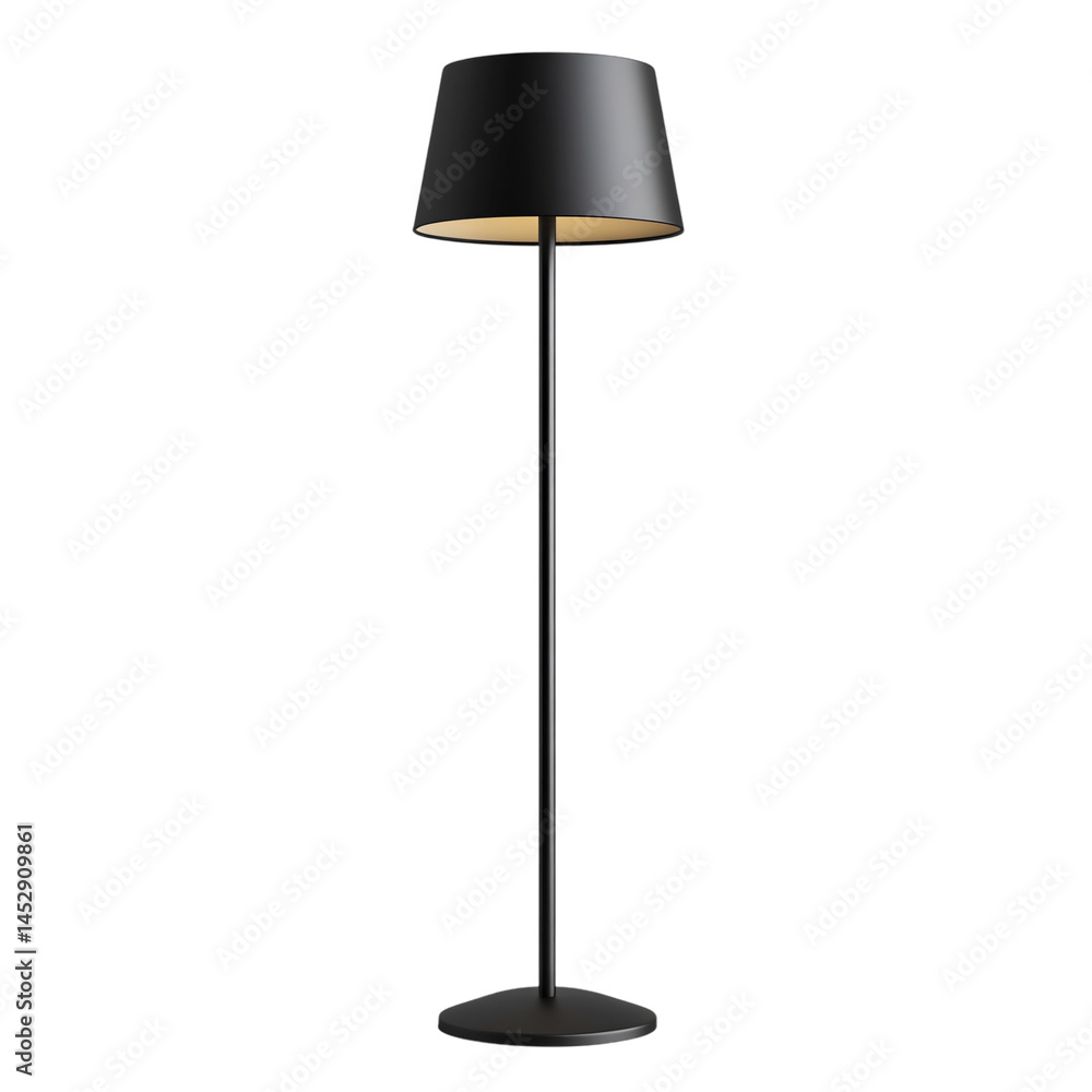 Obraz premium A modern black lamp, an electric object with a shade isolated on transparent background