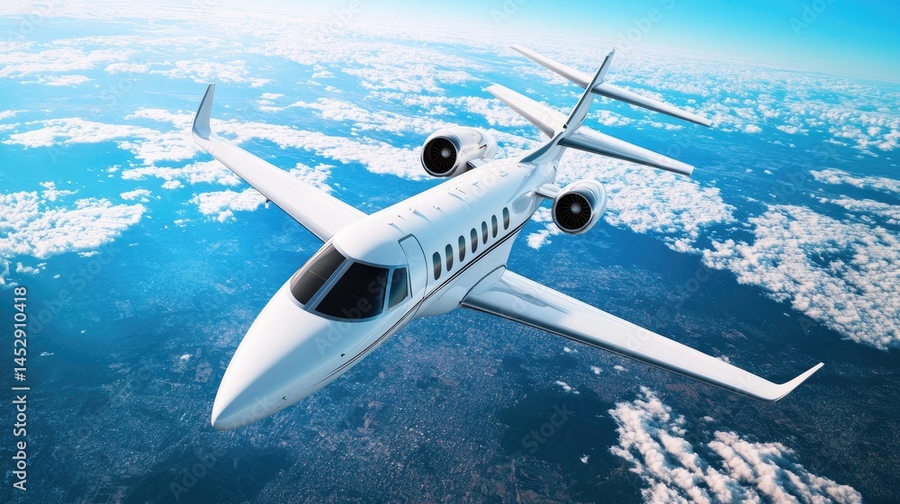 Naklejka premium Luxury Private Jet Soaring Above Cloudscape.