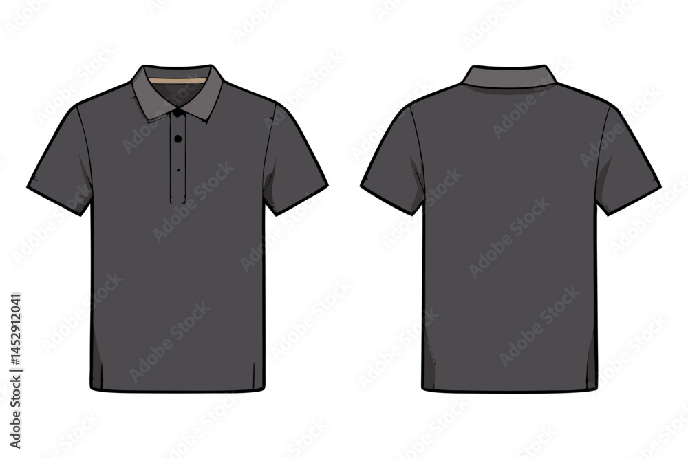 Naklejka premium polo shirt dark charcoal, front and back views, ideal for mockup, apparel design, or fashion related presentations