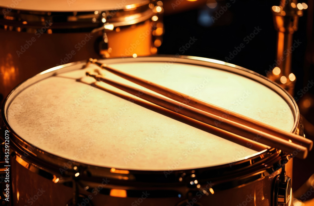 Obraz premium High-contrast close-up of drums. Music instrument, shadows light percussion, texture detail dramatic.