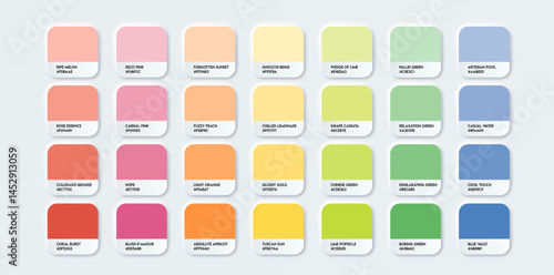 Multi Color Guide Palette. Color Catalog Samples with RGB HEX codes and Names. Vector EPS 10