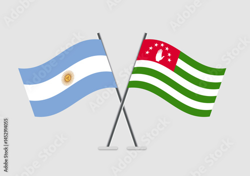Antigua and Barbuda and Abkhazia vector flags crossed in simple 2D flat design