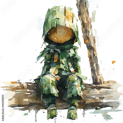 illustration of Carved Wooden Marionette, watercolor vector, isolated on a white background.