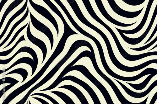 Creative zebra pattern featuring alternating black and white stripes in a curvy flow, perfect for adding bold design elements