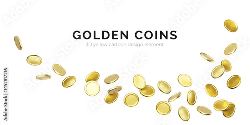 Golden Coins Falling on White Background, Realistic Shiny 3D Style, Perfect for Game, Finance, or Reward Concepts. Vector