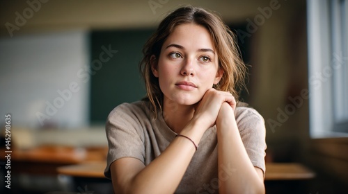 Free Download Thoughtful teenage girl sitting in empty classroom - GFXLoad