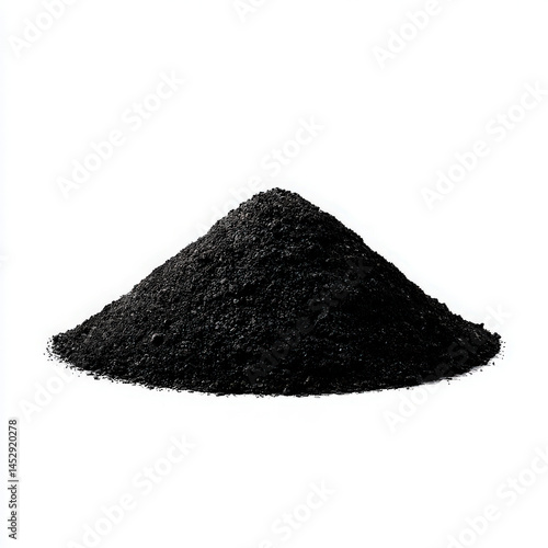 Pile of dark powder material on white background
