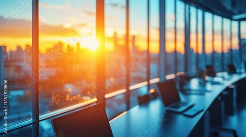 Fototapeta Naklejka Na Ścianę i Meble -  Modern office at sunset, city view