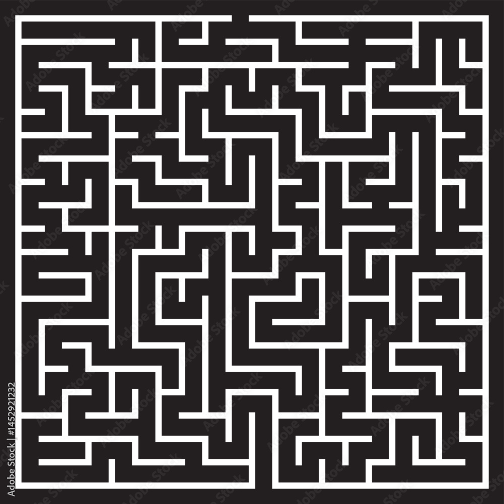 Complex Square Black and White Labyrinth Maze Puzzle Game Design Complex Square Black and White Labyrinth Maze Puzzle Game Design