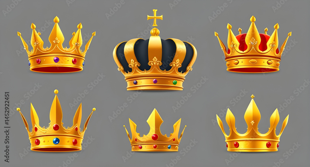 set of golden crown vector set of golden crown vector
