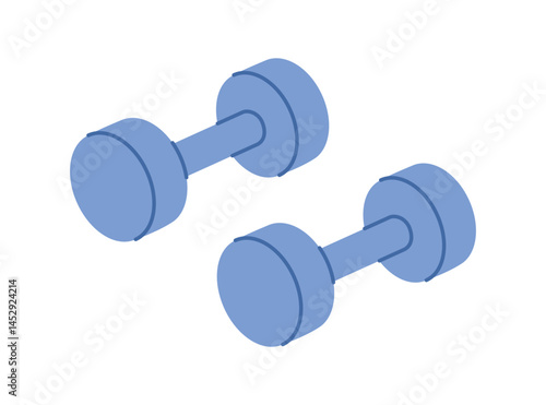 Two blue dumbbells for fitness and sport. Athletic equipment for strength exercises, muscle training. Home and gym workout. Healthy lifestyle. Vector flat illustration isolated on white background