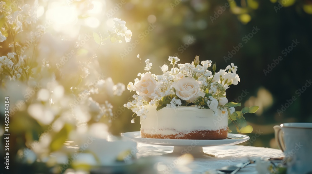 beautiful homemade cake adorned with fresh flowers