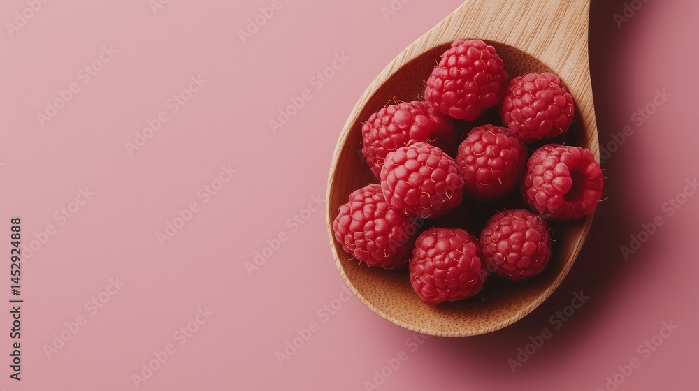 A wooden spoon holding fresh raspberries