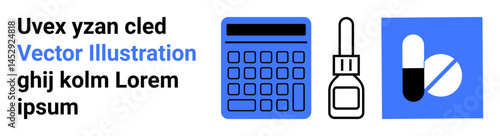 Calculator, medicine bottle, and pills highlight healthcare, budgeting, finance, pharmacy, treatment, medication and wellness. Ideal for medical finance healthcare websites simple landing page
