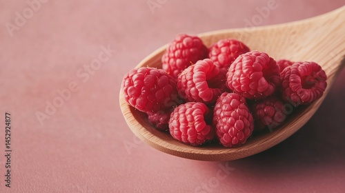 Obraz na płótnie A wooden spoon holding fresh raspberries w salonie