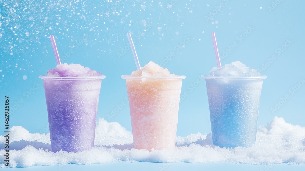 Colorful frozen slush drinks in plastic cups