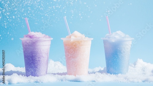Obraz na płótnie Colorful frozen slush drinks in plastic cups w salonie