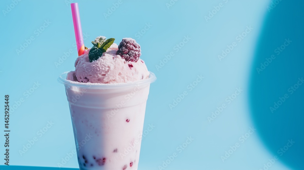 Jingle Berry Sorbet in a clear plastic cup with a colorful straw