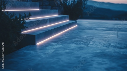 Obraz na płótnie Illuminated staircase with glowing light led strip under steps w salonie