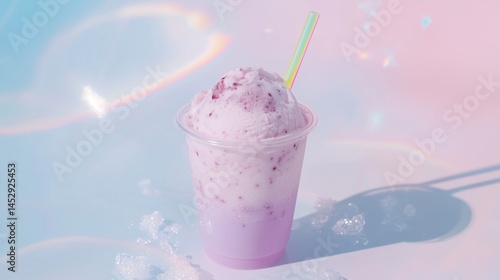 Jingle Berry Sorbet in a clear plastic cup with a colorful straw