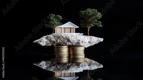 Obraz na płótnie Model houses balanced on stacks of coins w salonie