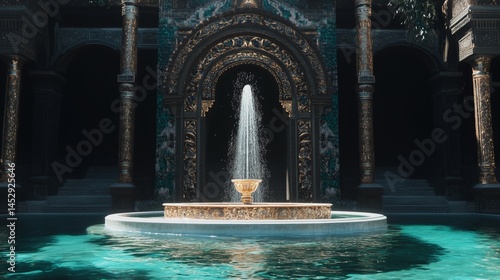Obraz na płótnie Ornate fountain cascades in ancient stone palace w salonie