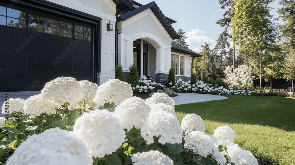 Stylish suburban home with elegant driveway