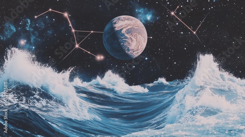 Obraz na płótnie Retro cosmic collage showcasing celestial patterns w salonie