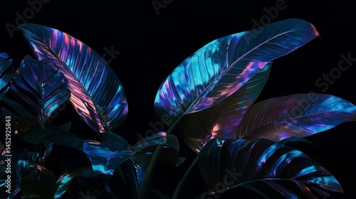 Obraz na płótnie Shiny, vibrant tropical leaves in the dark w salonie