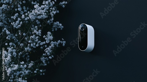 Obraz na płótnie Sleek Modern Security Camera Mounted on Dark Wall w salonie