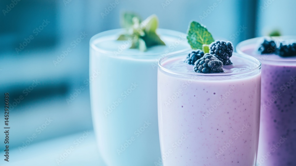 Vibrant Fruit Smoothies with Fresh Garnishes
