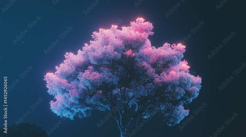 Vibrant Illuminated Tree in Spotlight