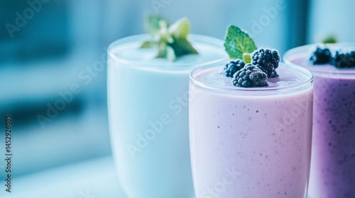 Obraz na płótnie Vibrant Fruit Smoothies with Fresh Garnishes w salonie
