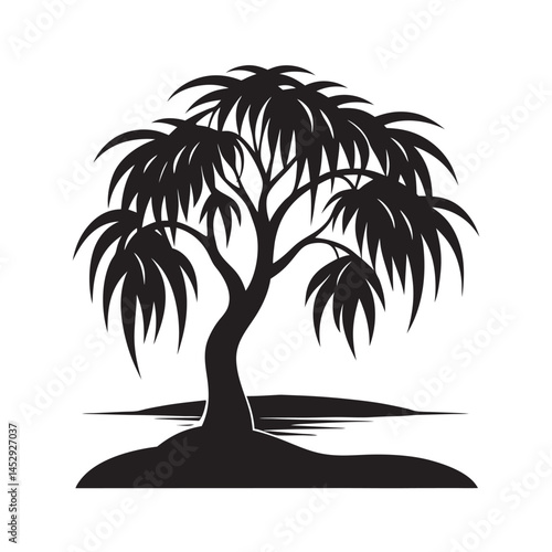 Willow Tree Silhouette With Drooping Leaves