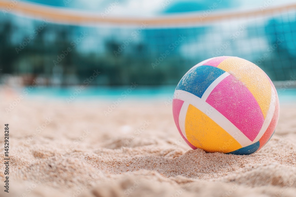 Beach ball on the sand near the sea Beach ball on the sand near the sea