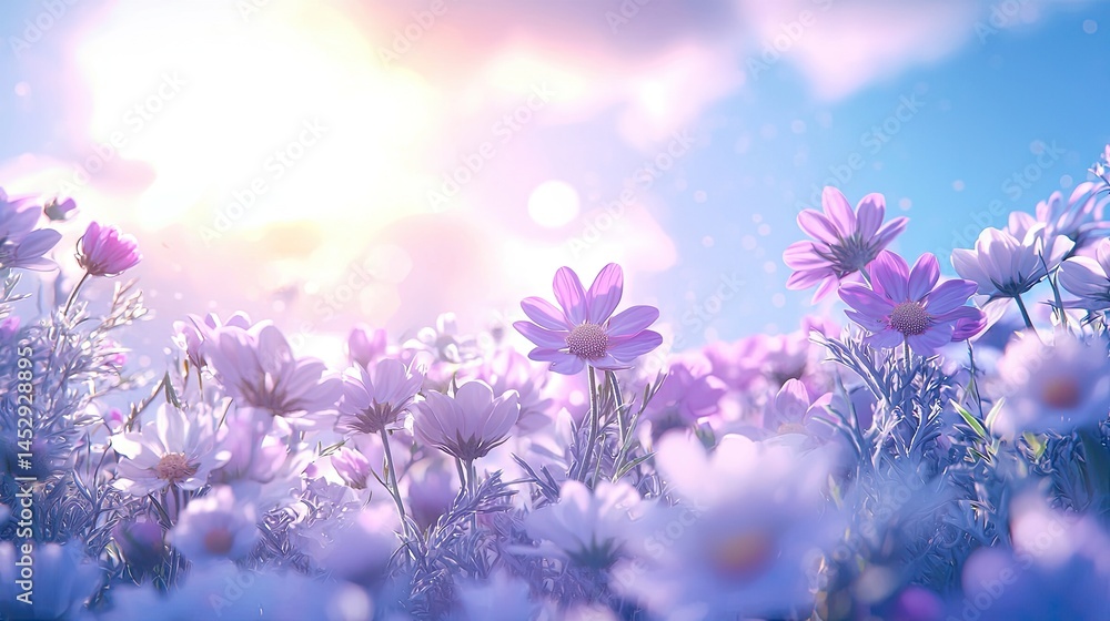 A vibrant field of flowers bathed in pastel light. A vibrant field of flowers bathed in pastel light.