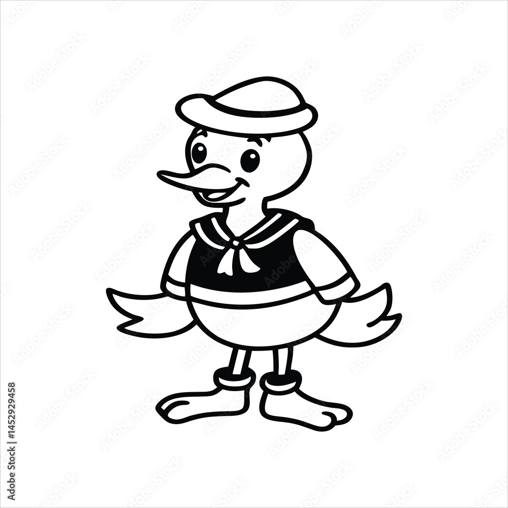 Fototapeta premium Adorable Duck Dressed as Sailor Vector Art